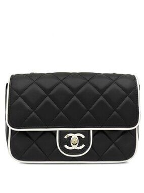 Chanel Shoulder Bag Mini Flap Lambskin Black White Champagne Gold Bicolor